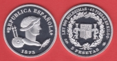I República 5 Pesetas 1.873 #18-73 Plata SC