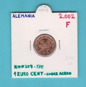 Alemania 1 Euro Cent 2.002 F Cobre Acero KM#207 SC