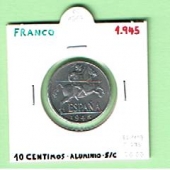 España 10 Céntimos 1.945 Aluminio KM#766 SC