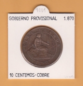 España 10 Céntimos 1.870 Cobre KM#663(Y54) MBC/EBC-