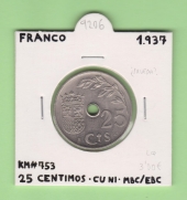 España 25 Céntimos 1.937 Cu Ni KM#753 MBC/EBC