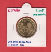España 2 Euros 2.005 SC "Don Quijote" Con baño de Oro