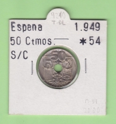 España 50 Céntimos 1.949#54 Cu Ni KM#777 SC