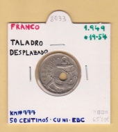 España 50 Céntimos 1.949#54 Cu Ni KM#777 EBC Error