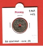España 50 Céntimos 1.949#62 Cu Ni KM#777 SC