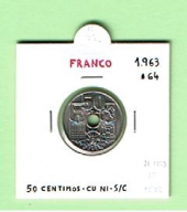 España 50 Céntimos 1.963#64 Cu Ni KM#777 SC
