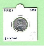 España 5 Céntimos 1.945 Aluminio KM#765 SC