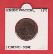 España 5 Céntimos 1.870 Cobre KM#662(Y53) MBC/EBC-
