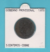 España 5 Céntimos 1.870 Cobre KM#662(Y53) EBC-