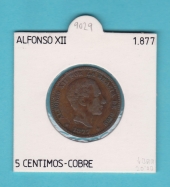 España 5 Céntimos 1.877 Cobre KM#674(Y69) MBC