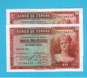 España 5 Pesetas 1.935 Plancha Pareja correlativa
